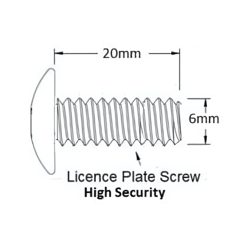 Metric M6 X 20mm - Ultra 5 Lobe Security Tag/License Plate Security Screw